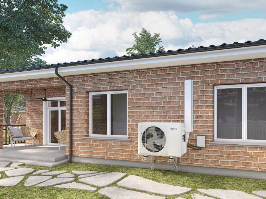 Comfort Temps Elite Series 9000 BTU ductless mini split outdoor unit in summer - High efficiency mini split AC system