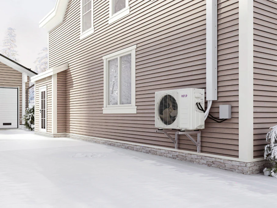 Comfort Temps Elite Series 9000 BTU ductless mini split outdoor unit in winter - Heat pump mini split AC system