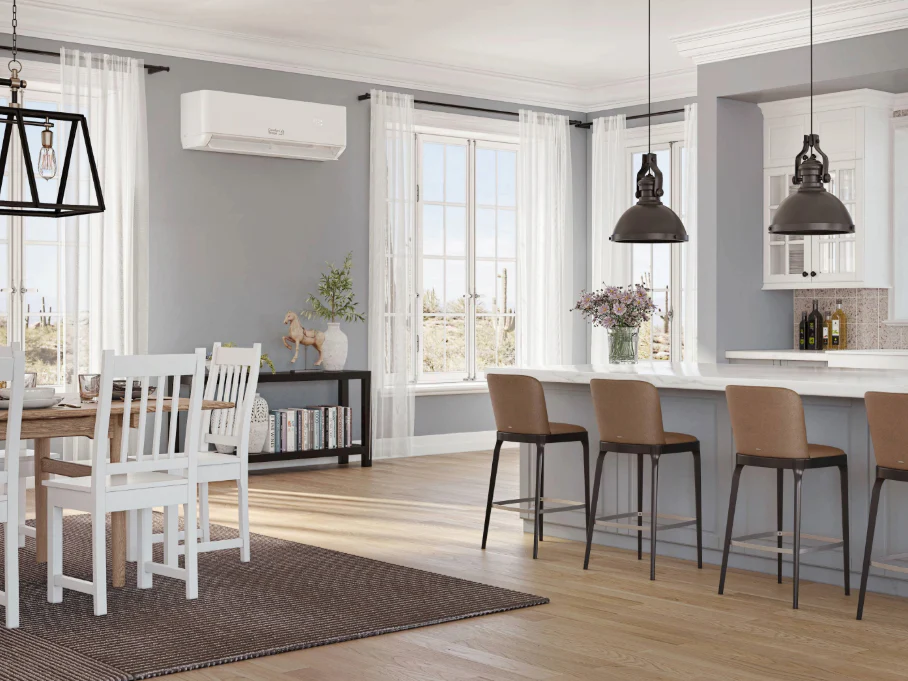 Comfort Temps Elite Series 9000 BTU mini split AC in kitchen - Energy efficient ductless air conditioning system