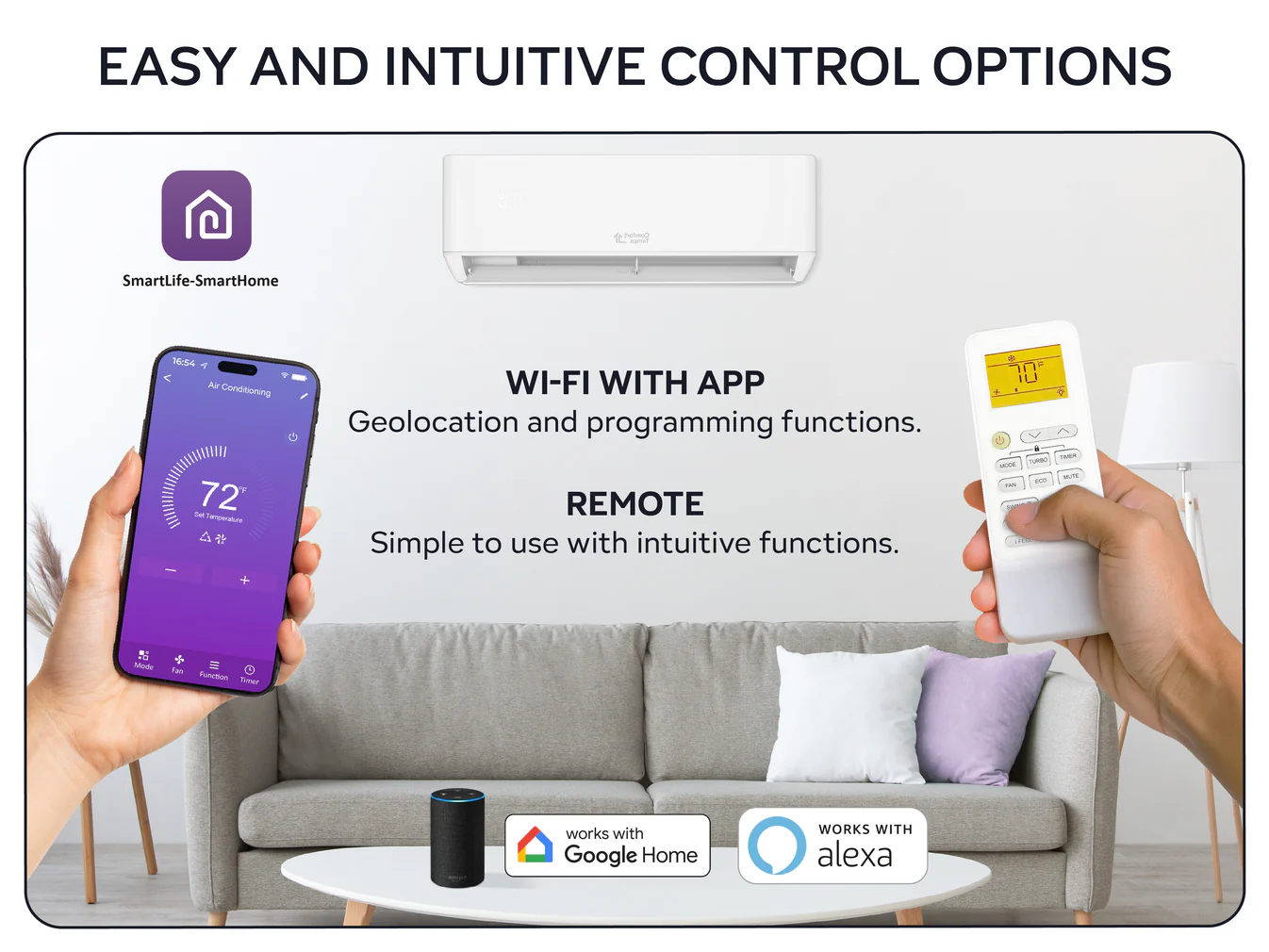 12000 BTU PRO Series mini split AC remote control with geolocation - Smart ductless air conditioner system control
