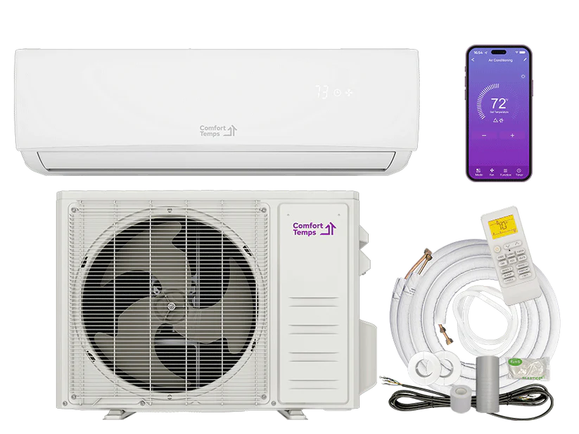 Comfort Temps Elite Series 20 SEER2 mini split heat pump system - single zone mini split AC unit with line set, ductless mini split HVAC for small spaces